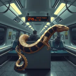 A whimsical creature resembling a cross between a train and a serpent