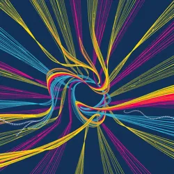 Illustration of a wormhole with colorful threads weaving through it