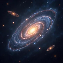 Cosmic structures like galaxies interconnected and resonating through scalar fields, forming a unified and harmonic universe.