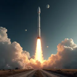 The Aquila-V rocket carrying the Luna capsule lifts off from the Sardinia Space Center