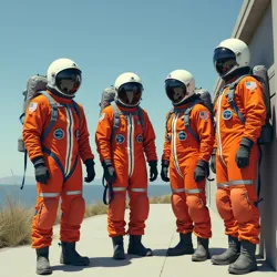 Members of the Missione Luna crew during final preparations at the Sardinia Space Center