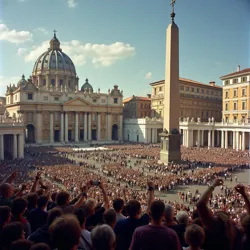 Crowds gathering in St. Peter's Square to celebrate the successful mission