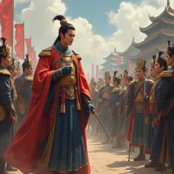 Liang Ning establishing new military academies and modernizing weaponry under Grand Duke Minzhong, adapting Western models.