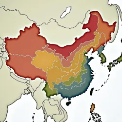 Map showing the geographical distribution of the nine major languages descended from Proto-Zhongyuan across Jade Lands states.