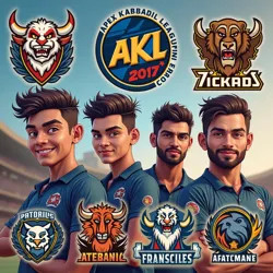 Team logos and celebrity players representing different franchises in the AKL illustrating the league's structure and celebrity involvement.