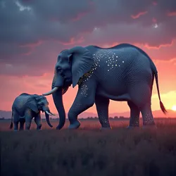 A group of sparkle-tailed elephants performing a light display