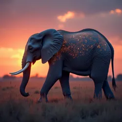 A sparkle-tailed elephant at sunset