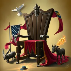 An artistic depiction of the Legendary Chair of Valor inspiring troops during a crucial battle