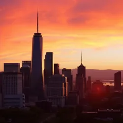 Famous "Almost Downtown" district during sunset