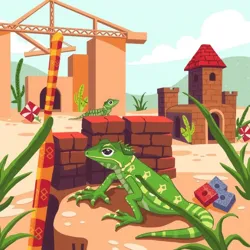 A vibrant illustration of a reptile construction site