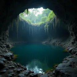 Deep limestone sinkhole with dark water