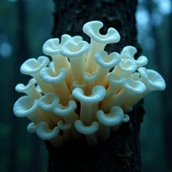 Glowing fungal growth on tree