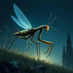 Bioluminescent insects swarming in darkness