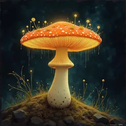 A rare specimen of the Dream Crown Mushroom displaying its characteristic bioluminescence