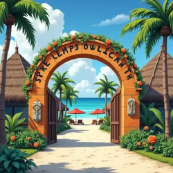 The welcoming entrance to the [Rachero Azteca Resort](#), known for its family-friendly atmosphere and proximity to ancient ruins