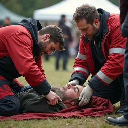 Medical staff treating costumed patient