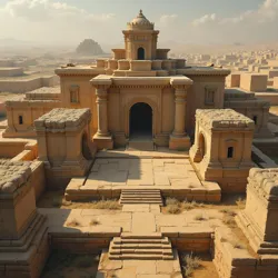 Reconstructed view of a Pre-Halafian ceremonial center showing integration of astronomical alignments and mechanical systems