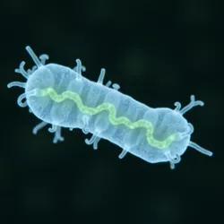 An image of Bdellovibrio bacteriovorus magnified under a microscope.