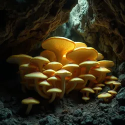 Natural caverns where wild pedal fungi form symbiotic colonies with local flora