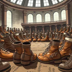 A congregation of sentient shoes participating in their annual philosophical symposium