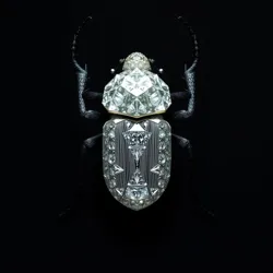 A Diamond Backed Beetle emerging from its crystal-encrusted pupal case