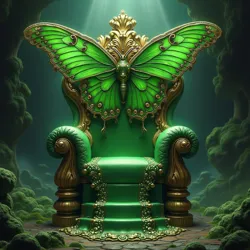 The ceremonial throne chamber where Emerald Emperor Moths conduct diplomatic negotiations with fungal nobility