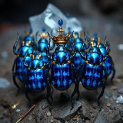 A royal procession of Sapphire Scarabs displaying their crystalline formations