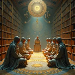 Pattern Librarians performing their daily ritual of geometric harmonization to maintain the integrity of stored information