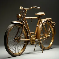 Historical photograph of a bicycle against laboratory equipment