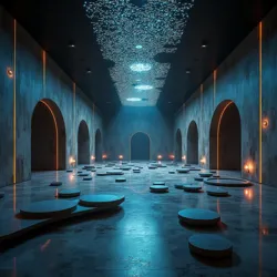 A contemporary dream temple installation featuring Morpheus Wave sound architecture and neural monitoring equipment