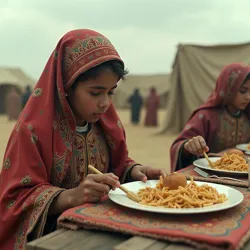 Breakfast Kingdom refugees in a Glass Kingdom humanitarian camp, 1975 P.G.