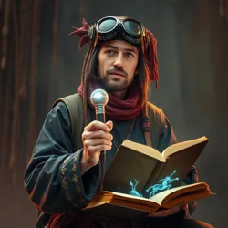 A traditional storyteller using holographic props