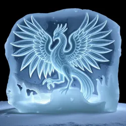 An ancient ice carving depicting a Reverse Phoenix emerging from a frozen lake