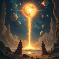 Artist's conception of the primordial market forces Empto and Agoré engaging in utility optimization during the formation of the universe