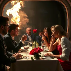 Contestants struggle to maintain composure during a romantic dinner in the "Zero-Gravity Bachelorette"