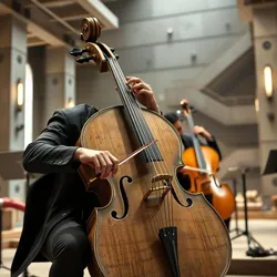 A musician playing the Reinforced Concrete Cello, showing the specialized neural interface controls