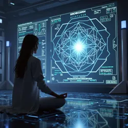 A practitioner using the [MindState Engine](#) interface during a guided digital meditation session