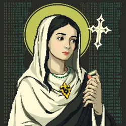 Traditional digital icon of Saint Pixelia, rendered in 16-bit style