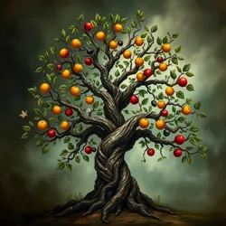 The Tree of Contradictions from the [Garden of Ethical Enigmas](#), bearing fruits of wisdom that taste both sweet and bitter simultaneously