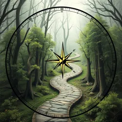 A magical compass pointing in all directions simultaneously