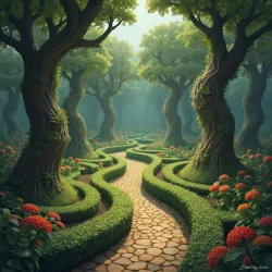 A maze-like garden where each path appears to lead to all other paths simultaneously