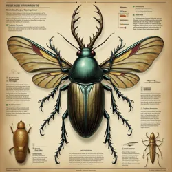 Illustrates the taxonomic classification of Troglobium Pheromontis within the Coleoptera order and fictional Troglobiidae family, highlighting its cave-adapted nature.