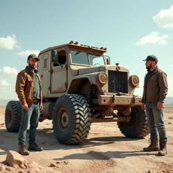 The infamous Tim and Stan Markov with their bootleg Cybertruck, photographed at the ruins of the former Denver International Airport