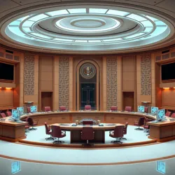 The primary deliberation chamber of the PHBSC, featuring neural-linked voting interfaces and holographic demonstration platforms