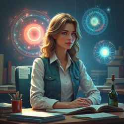 Professor Metatron in her characteristic holographic workspace at the Institute of Metacultural Studies, where she developed many of her groundbreaking theories