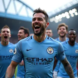 Manchester City players celebrate their Premier League title victory at the Etihad Stadium, May 2021