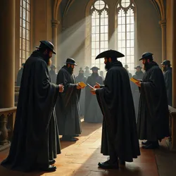 A dramatized rendering of [Blackcloak operatives](#) exchanging intelligence in St. Lambert's Cathedral, circa 1534