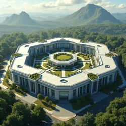 The distinctive hexagonal architecture of the Institute's main research complex, designed to facilitate interdepartmental collaboration