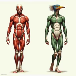 Anatomical comparison showing the distinct muscular development patterns between standard specimens and reproductive athletes