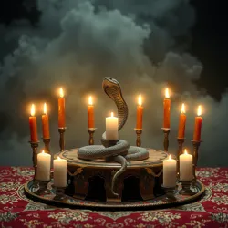 A serpentine altar surrounded by ritual candles